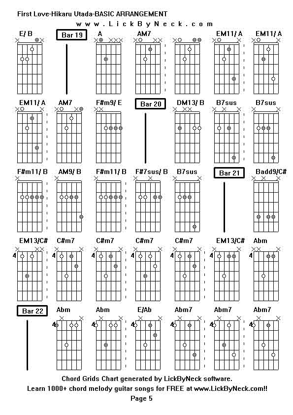 Chord Grids Chart of chord melody fingerstyle guitar song-First Love-Hikaru Utada-BASIC ARRANGEMENT,generated by LickByNeck software.